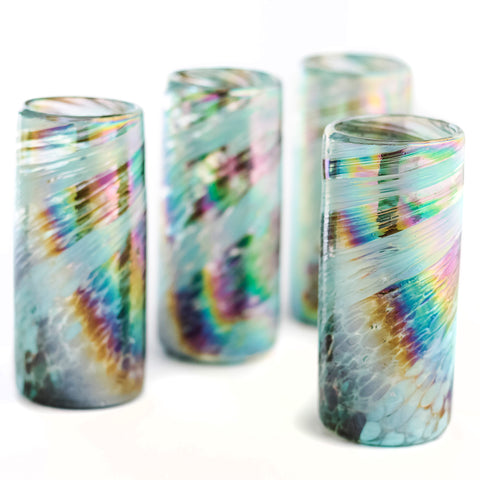 Hand Blown Shot Glasses - Set of 4 - 2 Oz (Aurora Borealis) - MEXTEQUIL: MEXICRAFT IMPORTS LLC