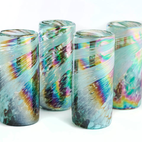 Hand Blown Shot Glasses - Set of 4 - 2 Oz (Aurora Borealis) - MEXTEQUIL: MEXICRAFT IMPORTS LLC