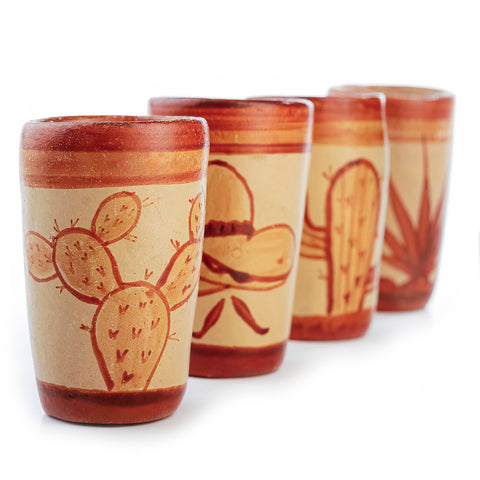 Vasos tequileros de Barro Canelo - Tonala -Set de 4 - 60 mL - Iconos Mexicanos