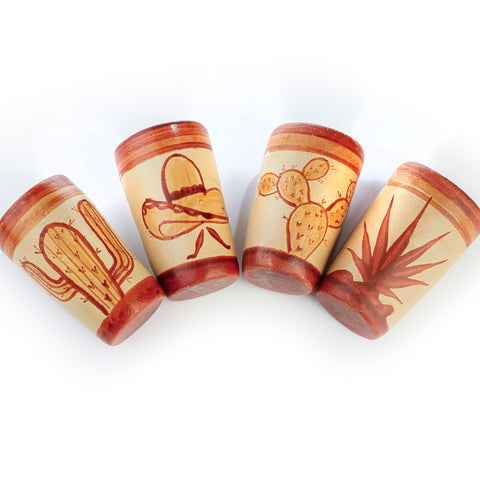 Vasos tequileros de Barro Canelo - Tonala -Set de 4 - 60 mL - Iconos Mexicanos