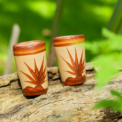 Handcrafted Canelo Clay Terracotta Shot Glasses – Agave | Set of 4 | 2 oz - MEXTEQUIL
