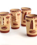 Terracotta Shot Glasses - Set of 4 - 2 Oz (Faces) - MEXTEQUIL: MEXICRAFT IMPORTS LLC