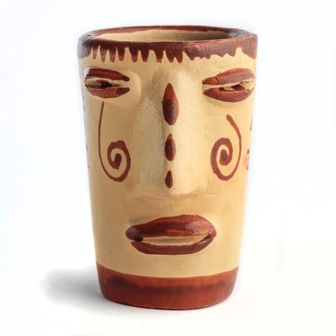 Terracotta Shot Glasses - Set of 4 - 2 Oz (Faces) - MEXTEQUIL: MEXICRAFT IMPORTS LLC