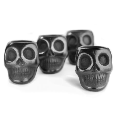 Black Clay Mexican Shot Glasses - Set of 4 - 2 Oz (Skull) - MEXTEQUIL: MEXICRAFT IMPORTS LLC