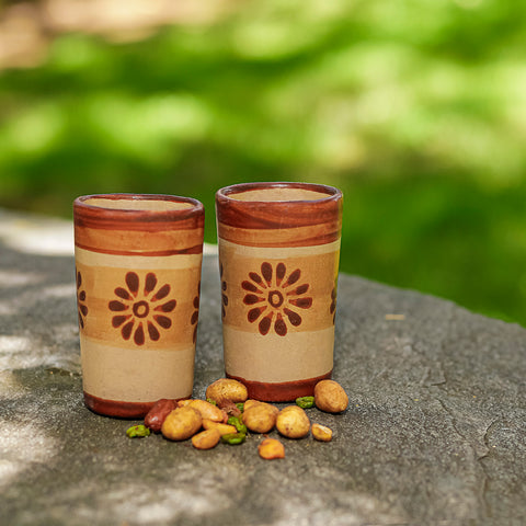 Handcrafted Canelo Clay Terracotta Shot Glasses – Flowers | Set of 4 | 2 oz - MEXTEQUIL
