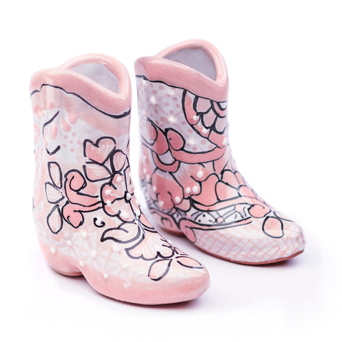 Talavera Cowboy Boot Shot Glasses - Set of 2 - 3 Oz (Pink) - MEXTEQUIL: MEXICRAFT IMPORTS LLC