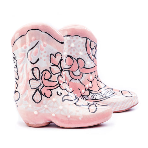 Talavera Cowboy Boot Shot Glasses - Set of 2 - 3 Oz (Pink) - MEXTEQUIL: MEXICRAFT IMPORTS LLC