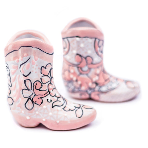 Talavera Cowboy Boot Shot Glasses - Set of 2 - 3 Oz (Pink) - MEXTEQUIL: MEXICRAFT IMPORTS LLC