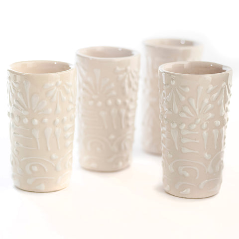 Talavera Shot Glasses - Set of 4 - 2 Oz (White Lace) - MEXTEQUIL: MEXICRAFT IMPORTS LLC