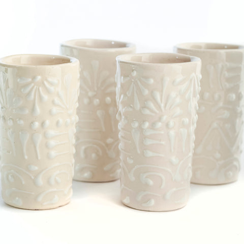 Talavera Shot Glasses - Set of 4 - 2 Oz (White Lace) - MEXTEQUIL: MEXICRAFT IMPORTS LLC