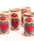 Talavera Shot Glasses - Set of 4 - 2 Oz (Red Heart) - MEXTEQUIL: MEXICRAFT IMPORTS LLC