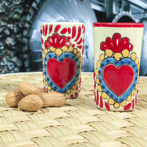 Talavera Shot Glasses - Set of 4 - 2 Oz (Red Heart) - MEXTEQUIL: MEXICRAFT IMPORTS LLC