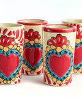 Talavera Shot Glasses - Set of 4 - 2 Oz (Red Heart) - MEXTEQUIL: MEXICRAFT IMPORTS LLC