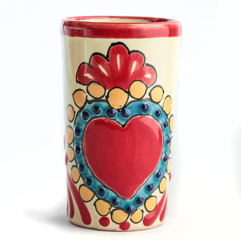 Talavera Shot Glasses - Set of 4 - 2 Oz (Red Heart) - MEXTEQUIL: MEXICRAFT IMPORTS LLC