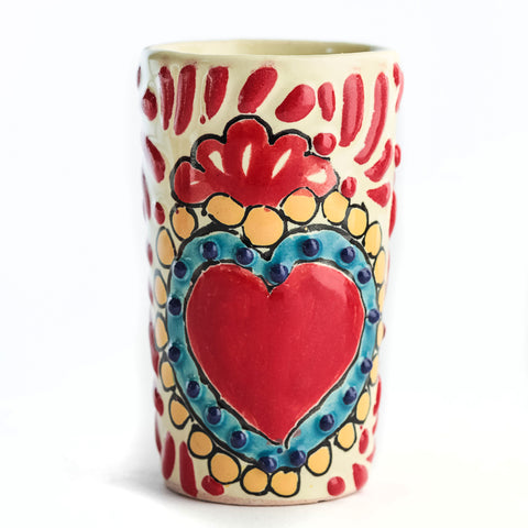 Talavera Shot Glasses - Set of 4 - 2 Oz (Red Heart) - MEXTEQUIL: MEXICRAFT IMPORTS LLC