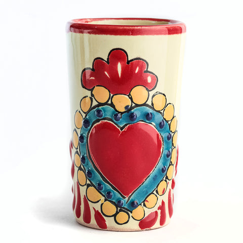 Talavera Shot Glasses - Set of 4 - 2 Oz (Red Heart) - MEXTEQUIL: MEXICRAFT IMPORTS LLC