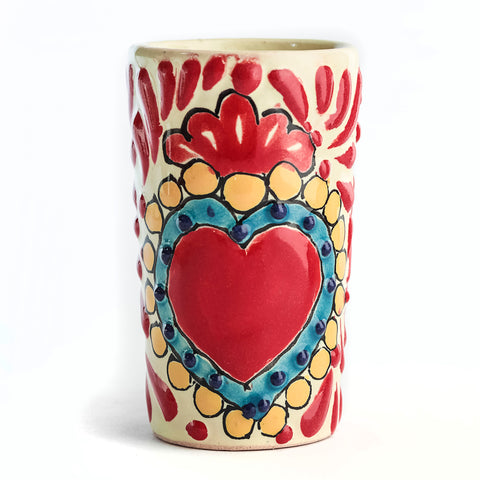 Talavera Shot Glasses - Set of 4 - 2 Oz (Red Heart) - MEXTEQUIL: MEXICRAFT IMPORTS LLC