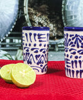 Talavera Shot Glasses - Set of 4 - 2 Oz (Blue Lace) - MEXTEQUIL: MEXICRAFT IMPORTS LLC