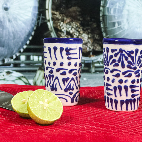 Talavera Shot Glasses - Set of 4 - 2 Oz (Blue Lace) - MEXTEQUIL: MEXICRAFT IMPORTS LLC