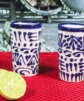 Talavera Shot Glasses - Set of 4 - 2 Oz (Blue Lace) - MEXTEQUIL: MEXICRAFT IMPORTS LLC