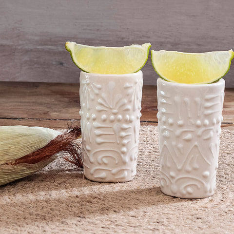 Talavera Shot Glasses - Set of 4 - 2 Oz (White Lace) - MEXTEQUIL: MEXICRAFT IMPORTS LLC