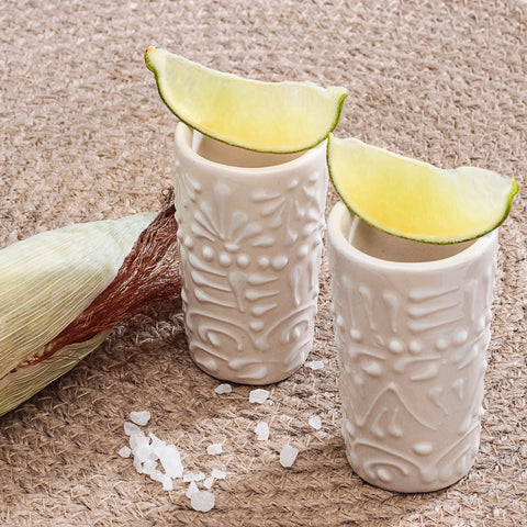 Talavera Shot Glasses - Set of 4 - 2 Oz (White Lace) - MEXTEQUIL: MEXICRAFT IMPORTS LLC