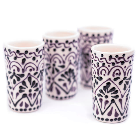 Talavera Shot Glasses - Set of 4 - 2 Oz (Black Lace) - MEXTEQUIL: MEXICRAFT IMPORTS LLC