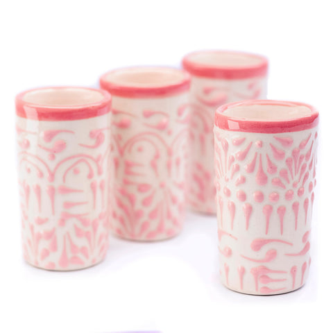 Talavera Shot Glasses - Set of 4 - 2 Oz (Pink Lace) - MEXTEQUIL: MEXICRAFT IMPORTS LLC