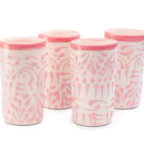 Talavera Shot Glasses - Set of 4 - 2 Oz (Pink Lace) - MEXTEQUIL: MEXICRAFT IMPORTS LLC