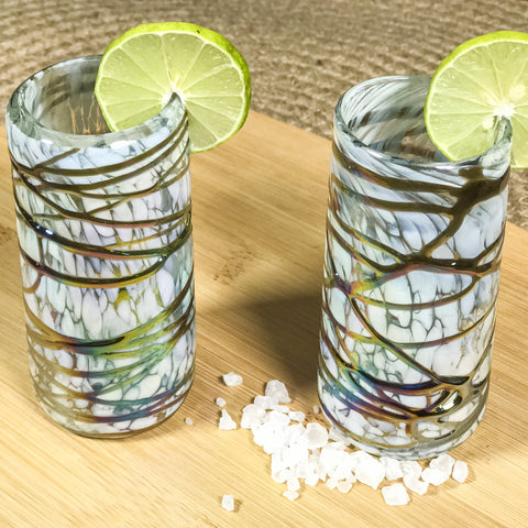 Hand Blown Shot Glasses - Set of 4 - 2 Oz (Frosty Fusion) - MEXTEQUIL: MEXICRAFT IMPORTS LLC