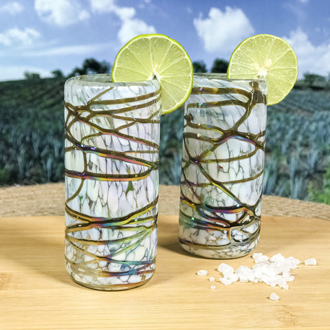 Hand Blown Shot Glasses - Set of 4 - 2 Oz (Frosty Fusion) - MEXTEQUIL: MEXICRAFT IMPORTS LLC