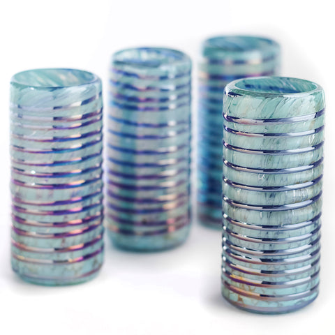 Hand Blown Shot Glasses - Set of 4 - 2 Oz (Sapphire Spiral) - MEXTEQUIL: MEXICRAFT IMPORTS LLC