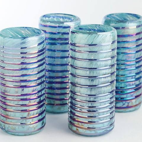 Hand Blown Shot Glasses - Set of 4 - 2 Oz (Sapphire Spiral) - MEXTEQUIL: MEXICRAFT IMPORTS LLC