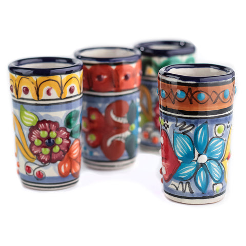 Talavera Shot Glasses - Set of 4 - 2 Oz (Puebla) - MEXTEQUIL: MEXICRAFT IMPORTS LLC