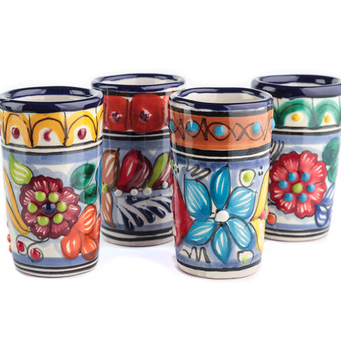 Talavera Shot Glasses - Set of 4 - 2 Oz (Puebla) - MEXTEQUIL: MEXICRAFT IMPORTS LLC