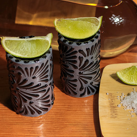 Ceramic Shot Glasses - Set of 4 - 2 Oz (Black Shadow) - MEXTEQUIL