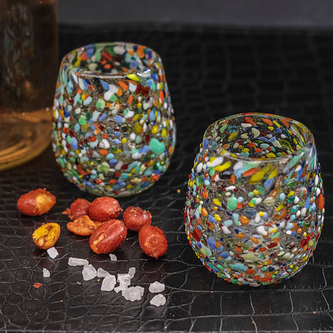 Hand Blown Shot Glasses - Set of 4 - 2 Oz (Barrel Confetti) - MEXTEQUIL: MEXICRAFT IMPORTS LLC