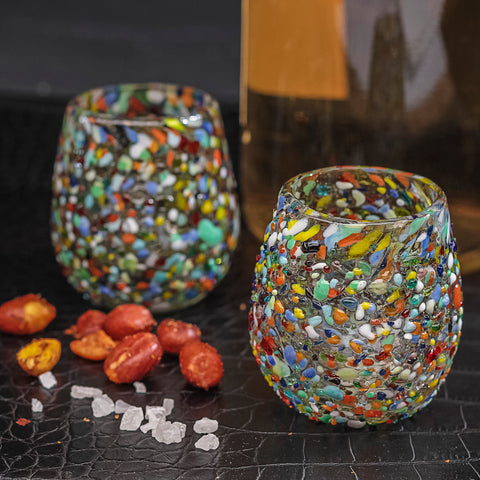 Hand Blown Shot Glasses - Set of 4 - 2 Oz (Barrel Confetti) - MEXTEQUIL: MEXICRAFT IMPORTS LLC