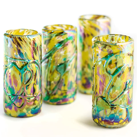 Hand Blown Shot Glasses - Set of 4 - 2 Oz (Golden Glow) - MEXTEQUIL: MEXICRAFT IMPORTS LLC