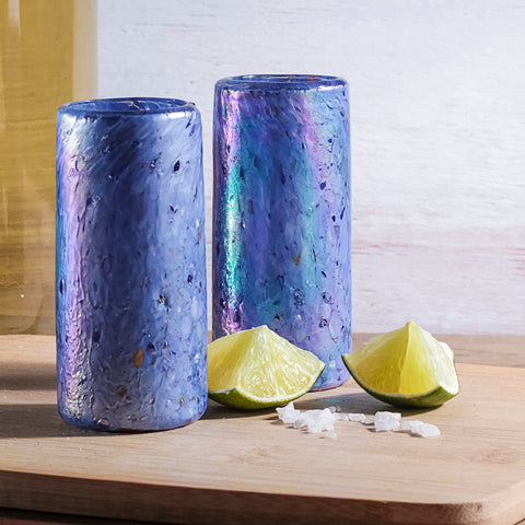 Vasos tequileros de vidrio soplado - Set de 4 - 60 mL - Resplandor Lunar 