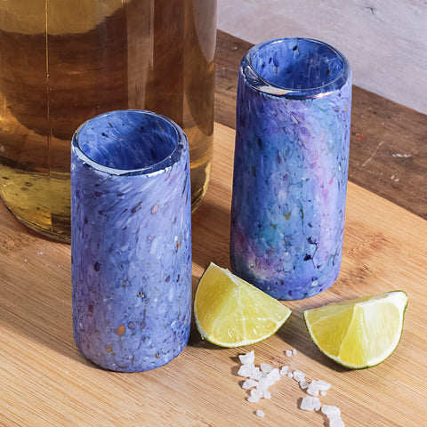 Vasos tequileros de vidrio soplado - Set de 4 - 60 mL - Resplandor Lunar 