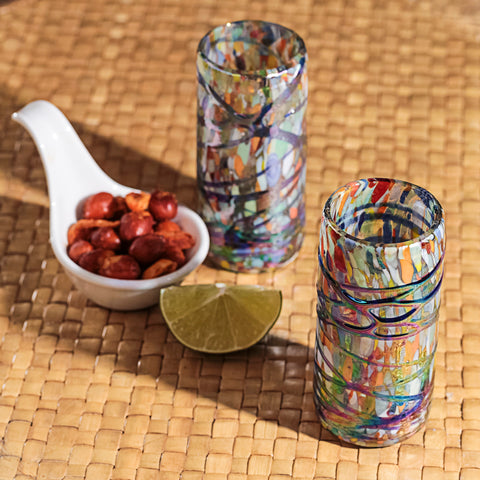 Hand Blown Shot Glasses - Set of 4 - 2 Oz (Tropical Breeze) - MEXTEQUIL: MEXICRAFT IMPORTS LLC