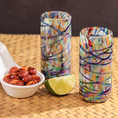 Hand Blown Shot Glasses - Set of 4 - 2 Oz (Tropical Breeze) - MEXTEQUIL: MEXICRAFT IMPORTS LLC