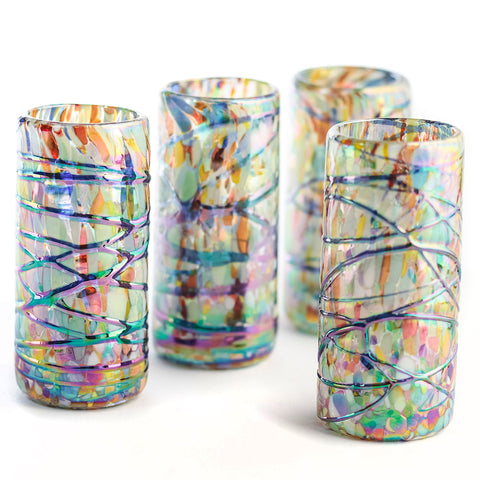 Hand Blown Shot Glasses - Set of 4 - 2 Oz (Tropical Breeze) - MEXTEQUIL: MEXICRAFT IMPORTS LLC