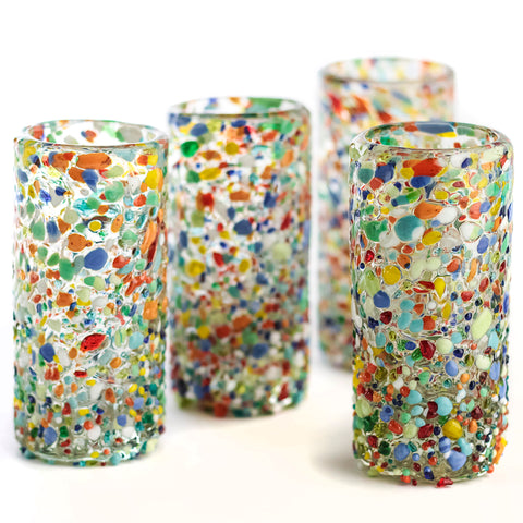 Hand Blown Shot Glasses - Set of 4 - 2 Oz (Confetti) - MEXTEQUIL: MEXICRAFT IMPORTS LLC