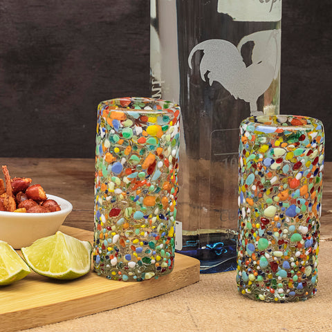 Hand Blown Shot Glasses - Set of 4 - 2 Oz (Confetti) - MEXTEQUIL: MEXICRAFT IMPORTS LLC