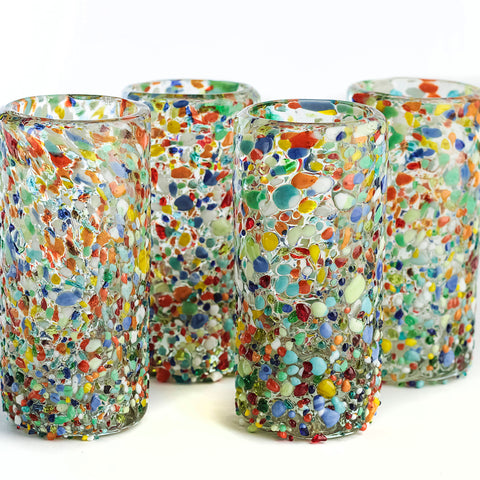 Hand Blown Shot Glasses - Set of 4 - 2 Oz (Confetti) - MEXTEQUIL: MEXICRAFT IMPORTS LLC