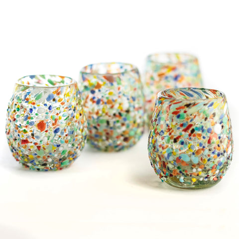 Hand Blown Shot Glasses - Set of 4 - 2 Oz (Barrel Confetti) - MEXTEQUIL: MEXICRAFT IMPORTS LLC