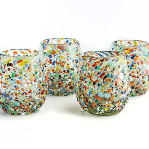 Hand Blown Shot Glasses - Set of 4 - 2 Oz (Barrel Confetti) - MEXTEQUIL: MEXICRAFT IMPORTS LLC