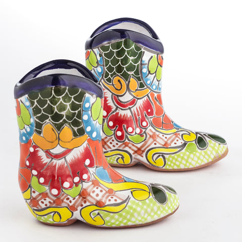 Talavera Cowboy Boot Shot Glasses - Set of 2 - 3 Oz (Green) - MEXTEQUIL: MEXICRAFT IMPORTS LLC